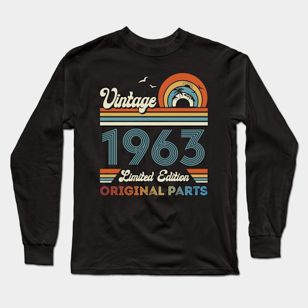 Vintage 1963 61st Birthday Gift For Men Women From Son Daughter Long Sleeve T-Shirt by Davito Pinebu 